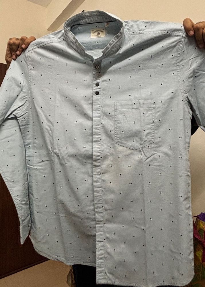 Men's Light Blue Printed Casual Shirt
