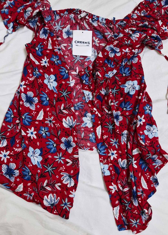 Red Floral Off-Shoulder Top