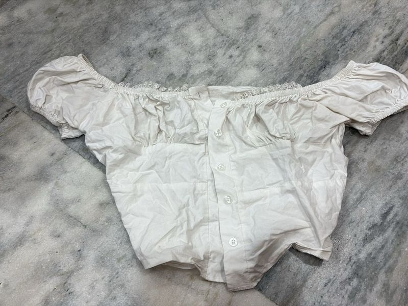 vintage new me Off-Shoulder Puff Sleeve Crop Top