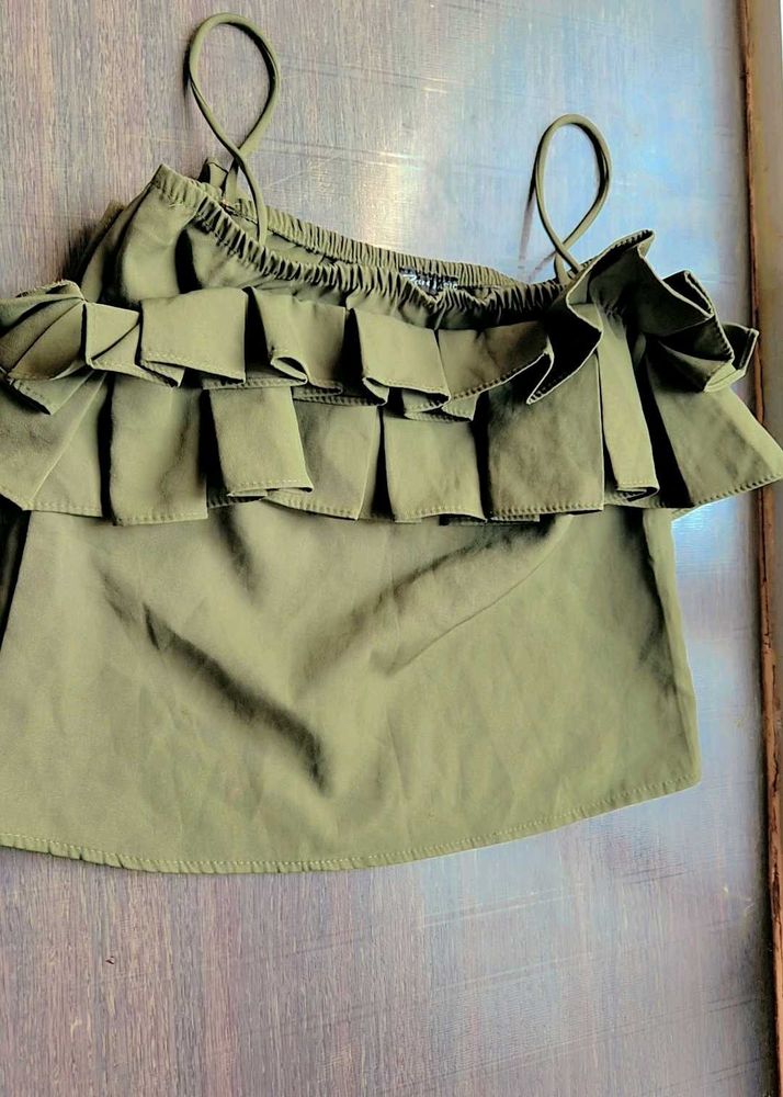 Olive Ruffle Top