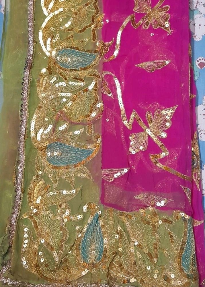 Rani-green Colour Lahenga &amp; Dupatta Without Blouse