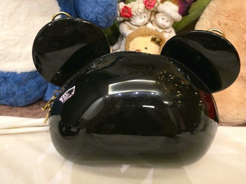 Mickey Mouse Inspired Black Patent sling bag