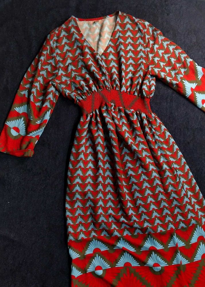 Retro Boho Print Midi Dress