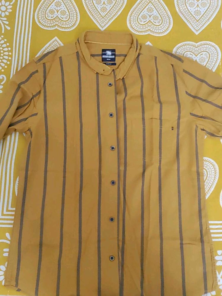 Men's Mustard Striped Casual Shirt