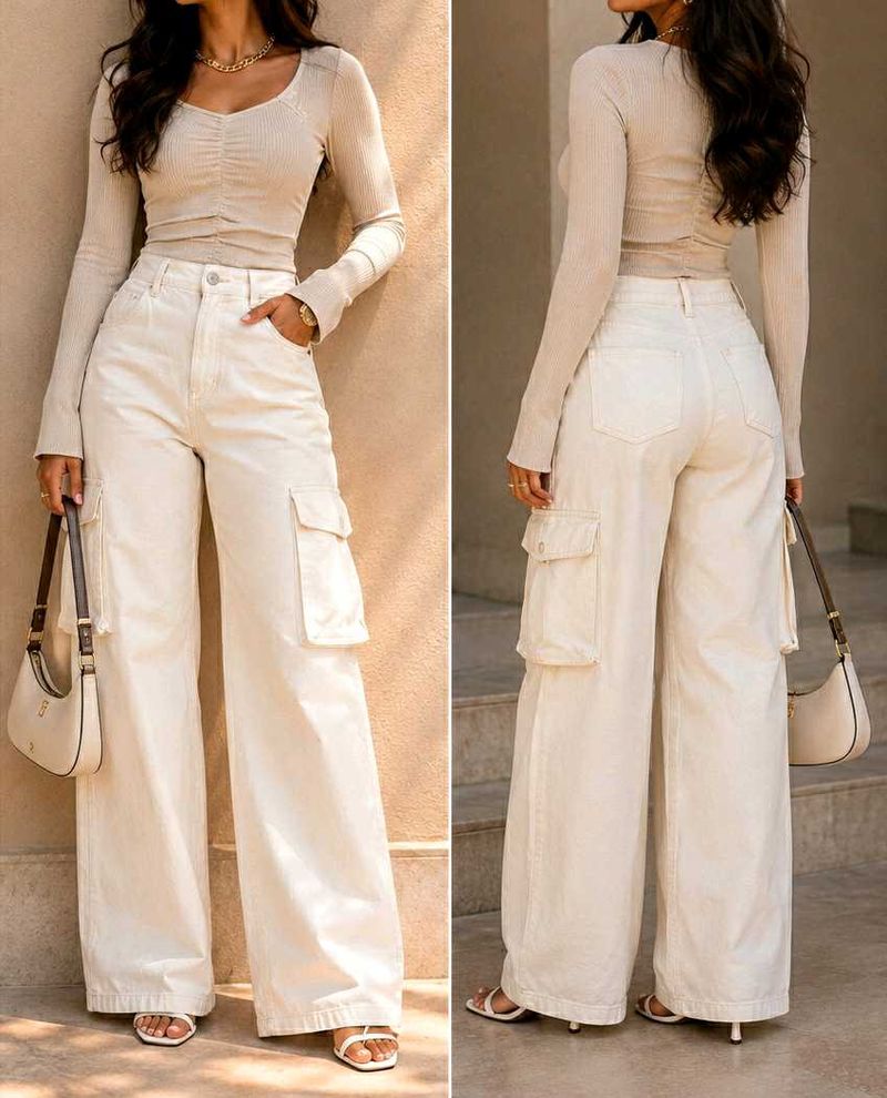 Bershka White Cargo Pants