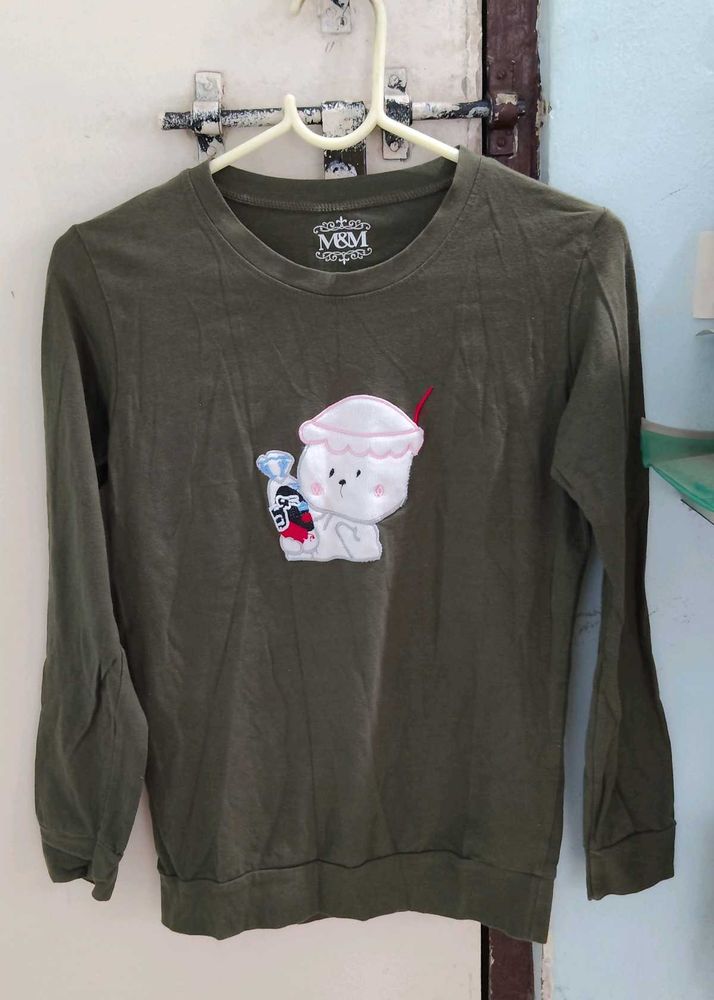 Olive Green Graphic Print Sweatshirt