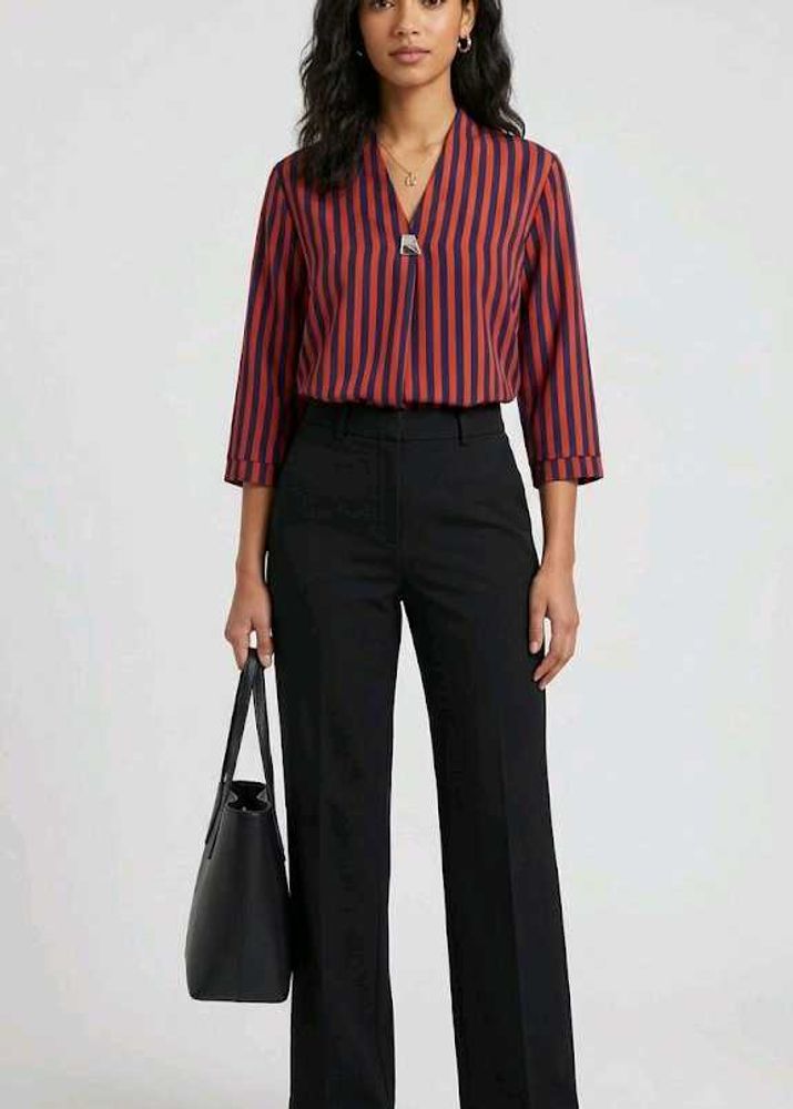 Striped V-Neck 3/4 Sleeve Blouse