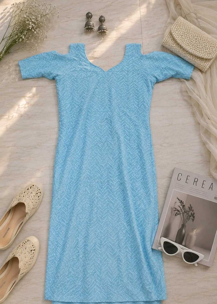 Sky Blue Cold Shoulder Kurta