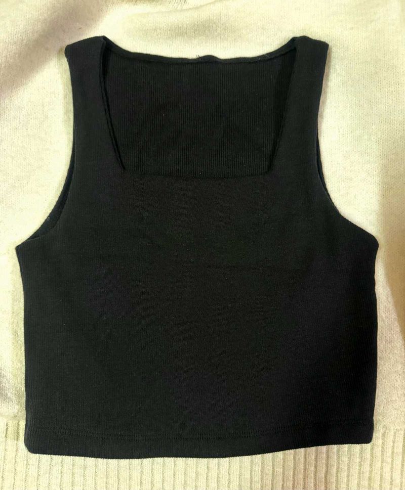 Chic Black Square Neck Tank Top