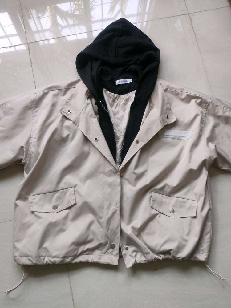Stylish Beige Hooded Jacket