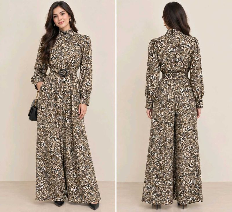 Leopard Print Jumpsuit with Belt