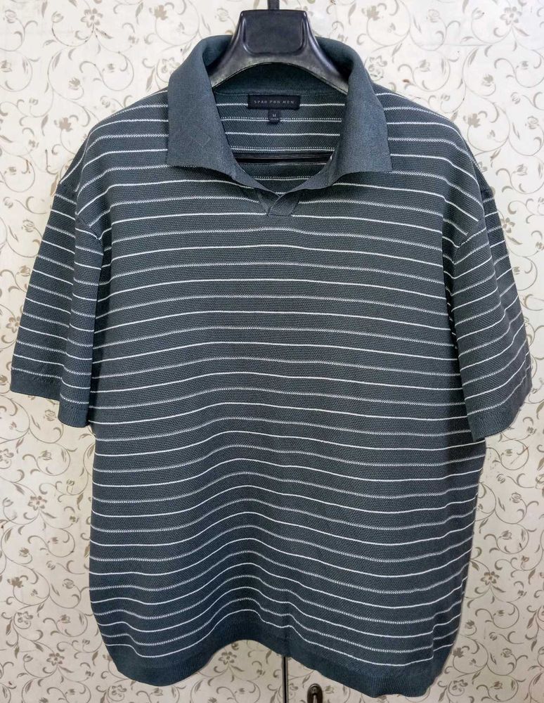SPAO Self Textured Striped Polo T-Shirt