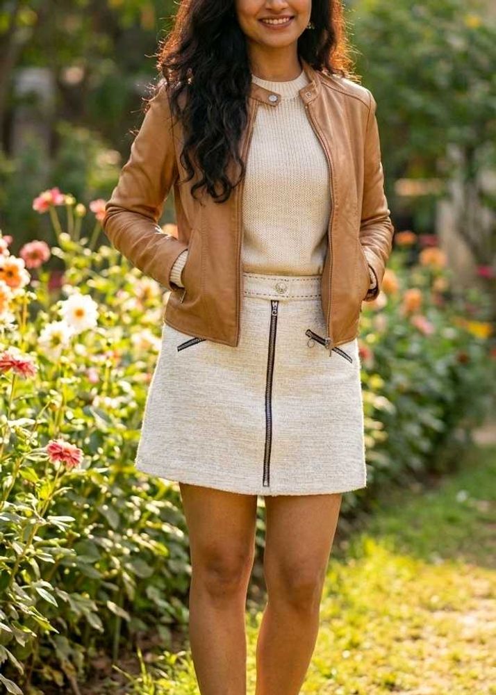 Zara Basic Miniskirt In off-white With Zip Detail