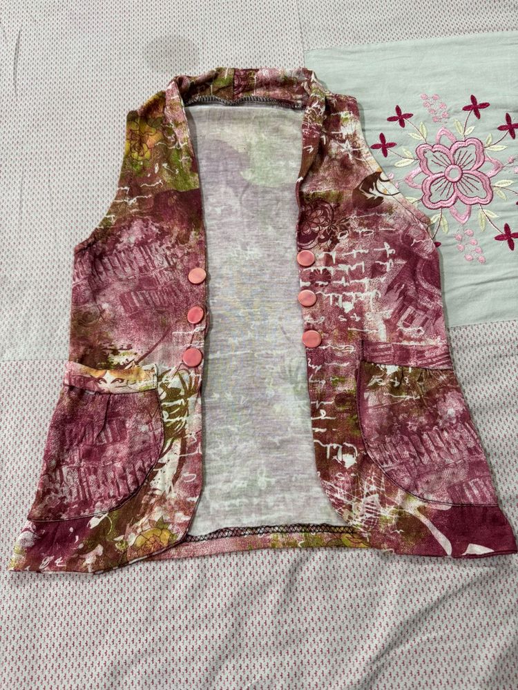 Pink Sleeveless Button-Up Top with Fairy Graphic