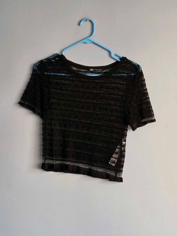 Zara Sheer Lace Top Black S