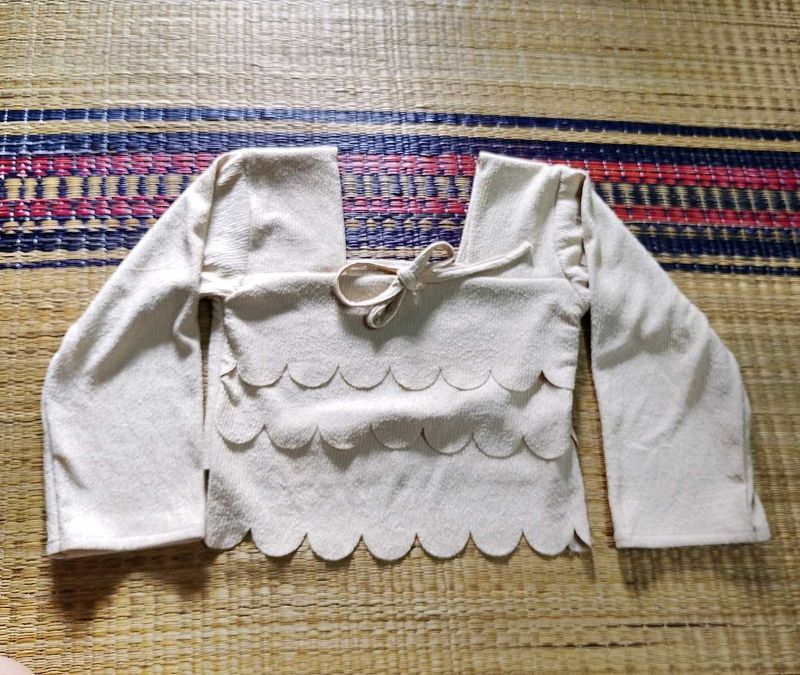 Cream Scalloped Neck Blouse