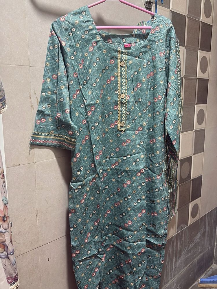 Stylish Teal Bandhani Print Kurti