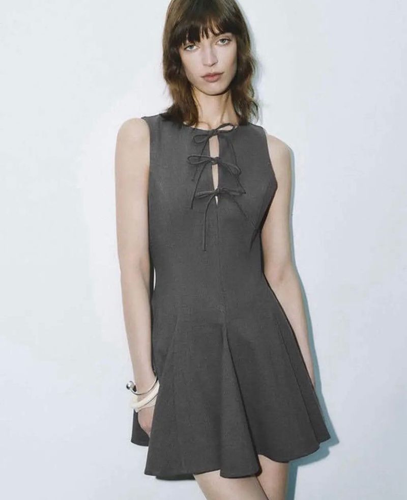 Zara Godet Bow Short Dress
