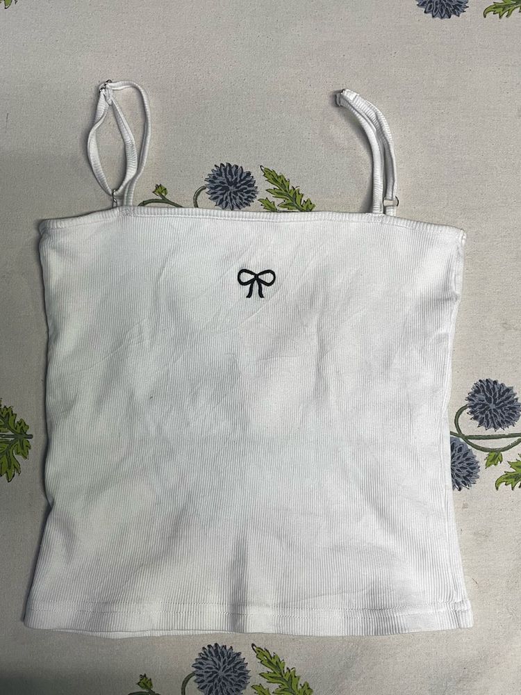 Cute White Cami Top with Bow
