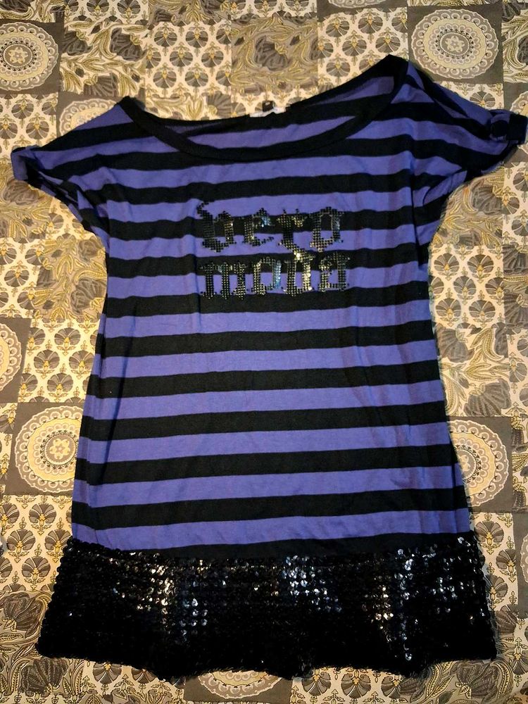 Striped T-Shirt with Sequin Trim