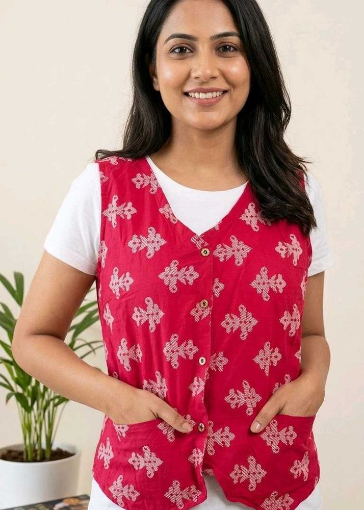 Pink Printed indo western Ethnic Vest Top