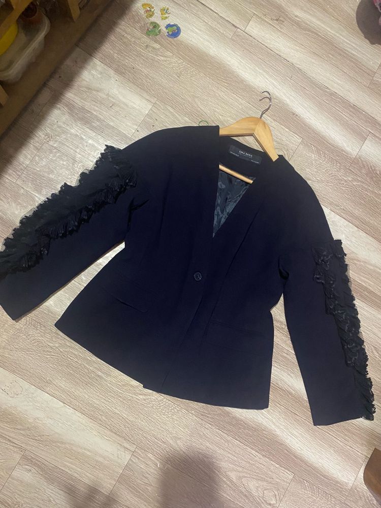 Chic Black Blazer with Lace Detail