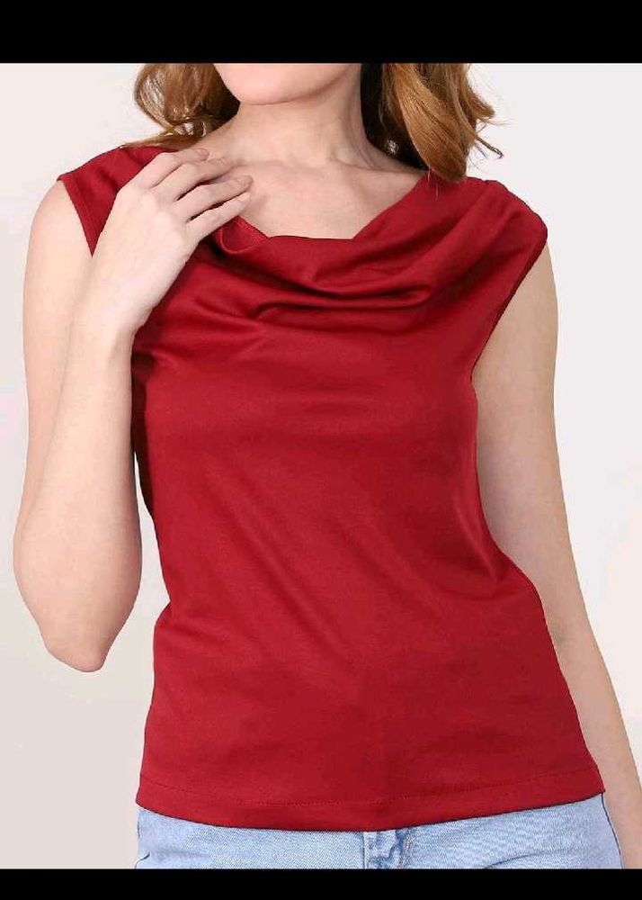 Chic Red Cowl Neck Sleeveless Top