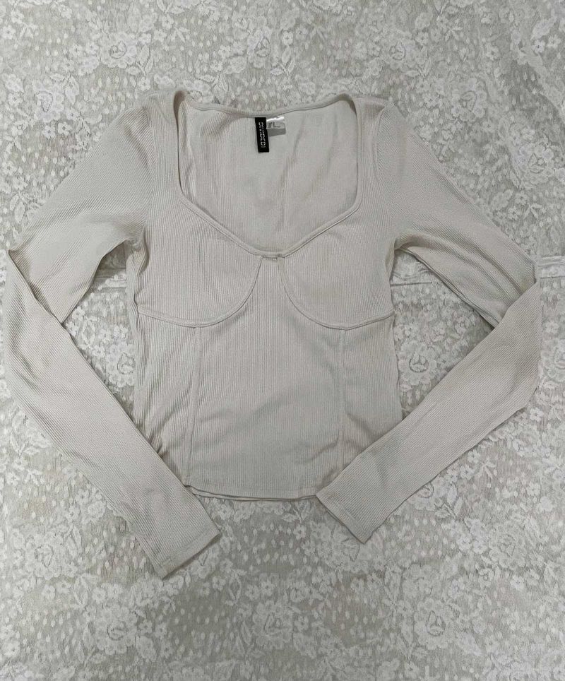 Ribbed Long Sleeve Corset Top