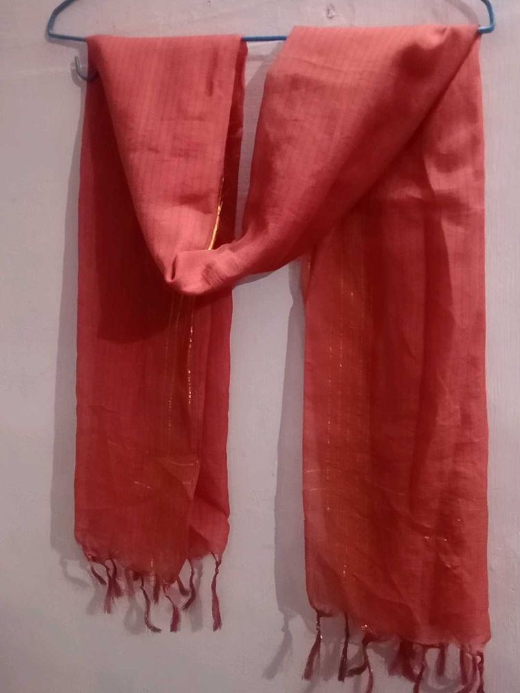 Coral Dupatta with Gold Accents
