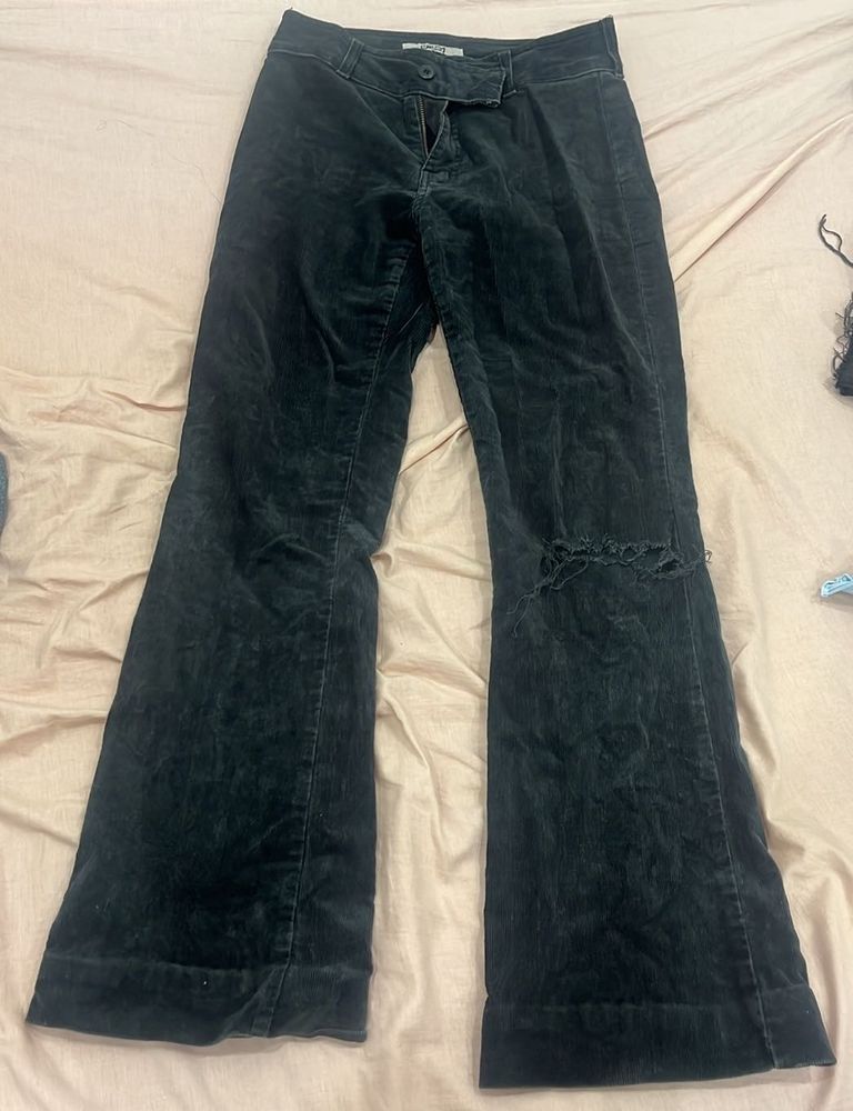 Y2k Flared Corduroy Pants with Ripped Detail