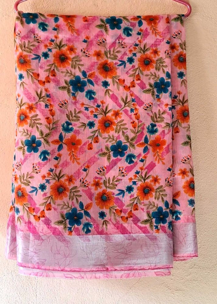 😍🩷Beautiful Pink Saree with stitched blouse