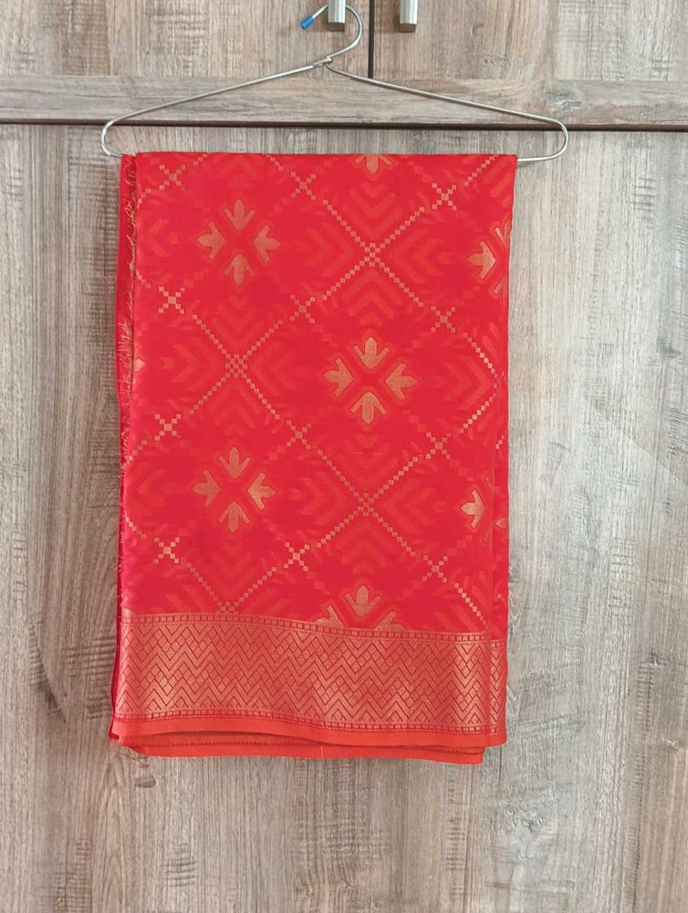 ORANGISH RED SILK SAREE