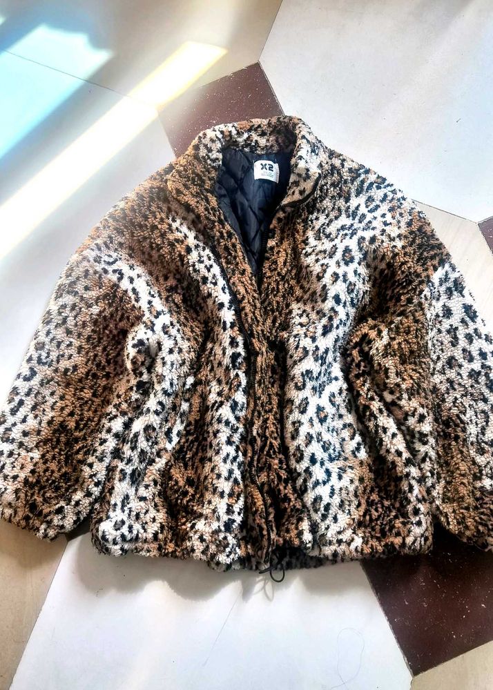 Leopard Print Fuzzy Jacket,fur coat,jacket