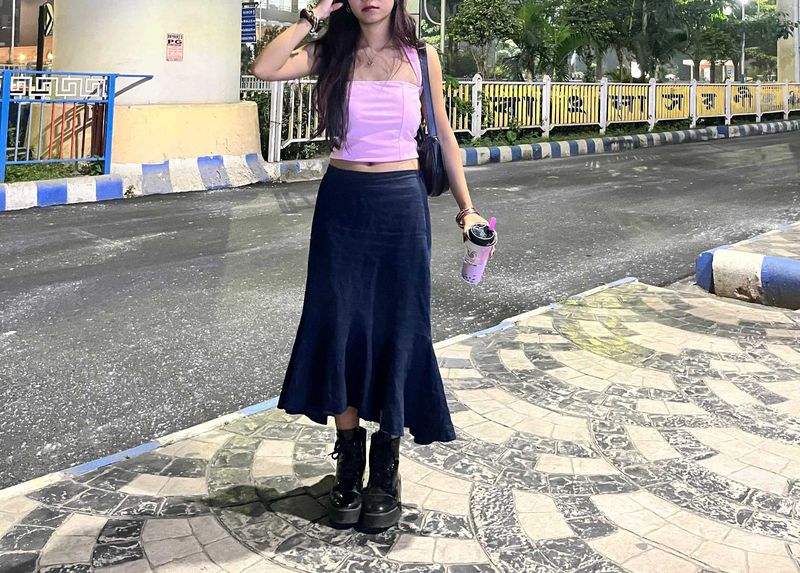 y2k Stylish Dark Blue Maxi Skirt