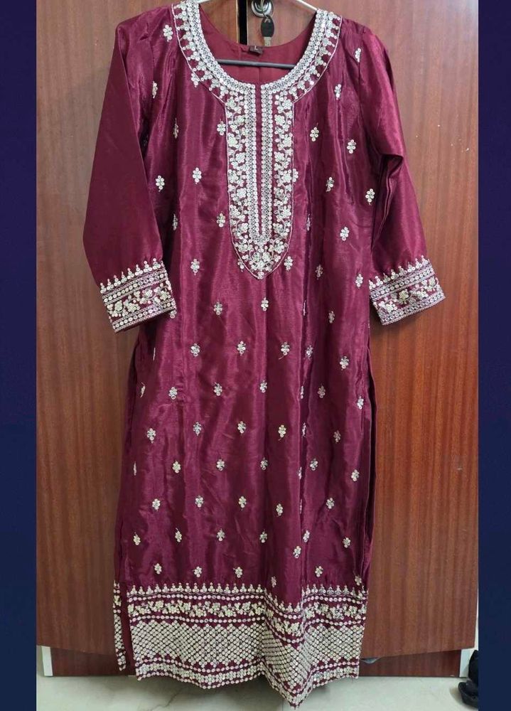 Maroon Embroidered Kurta Set