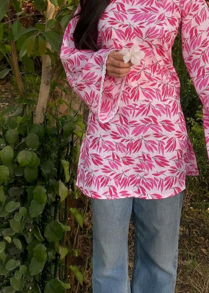 Pink Floral Print Corset Kurti