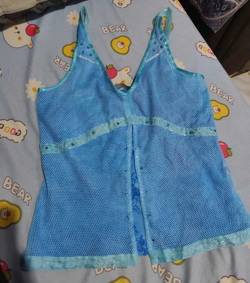Whimsical Mermaidcore V-Neck Beaded Cami Top