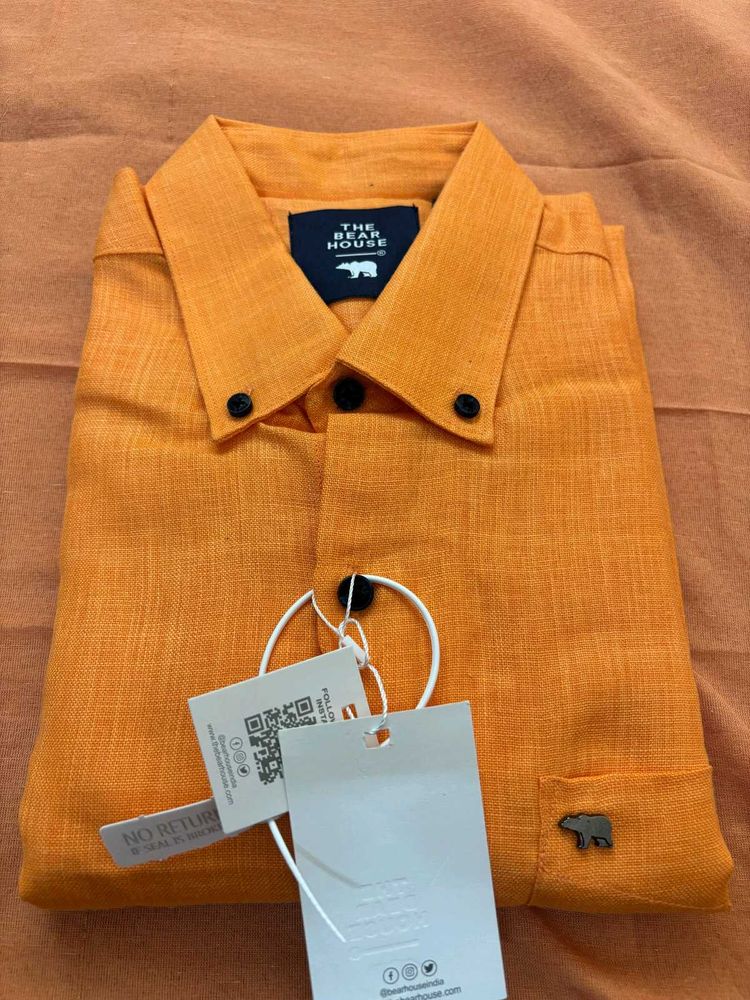 Men's Orange Linen Shirt