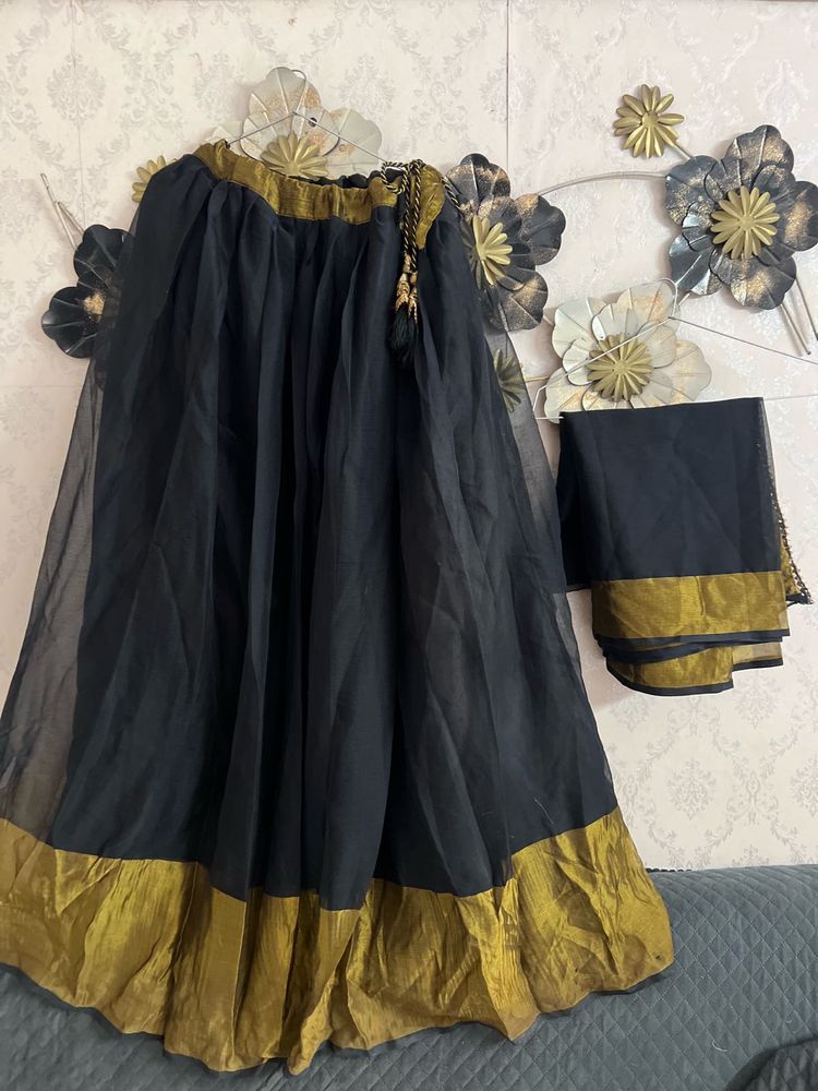 Elegant Black &amp; Gold Lehenga Set