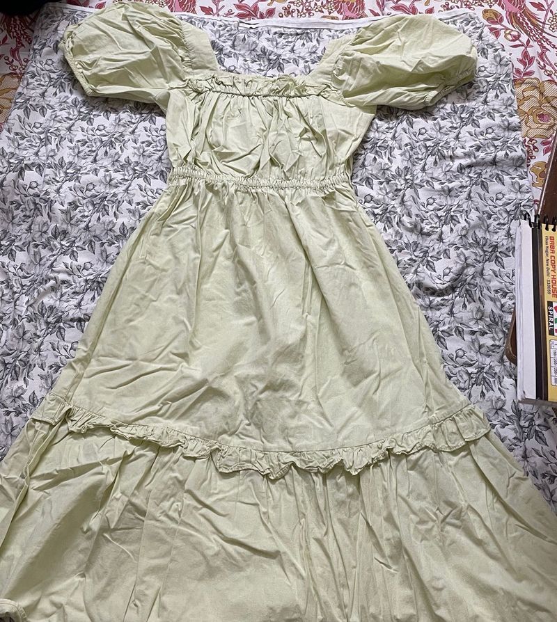 Light Green Puff Sleeve Maxi Dress