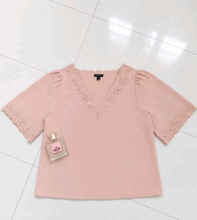 Pastel Pink Lace Trim Top