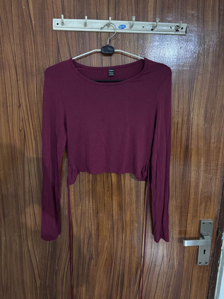 Shein Maroon Long Sleeve Crop Top