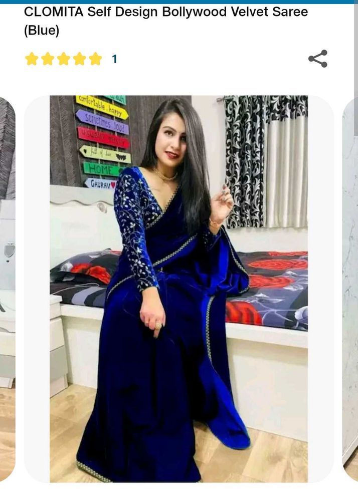 Elegant Blue Velvet Bollywood Saree