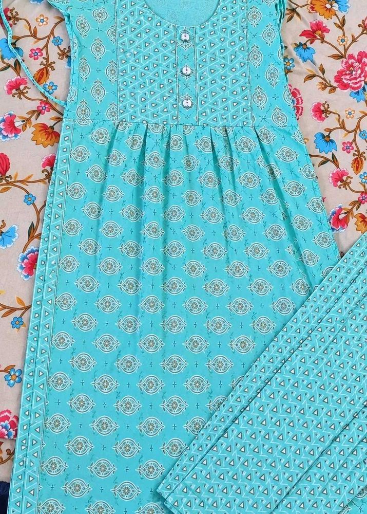 Turquoise Printed Kurta Set