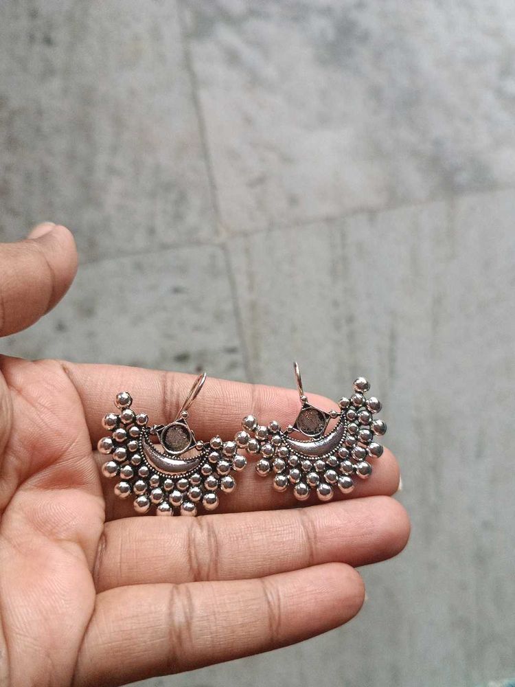 Oxidised Silver Jhumka Earrings