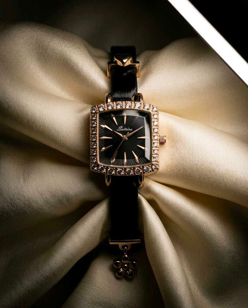 Elegant Square Watch with Rhinestone Embellishment