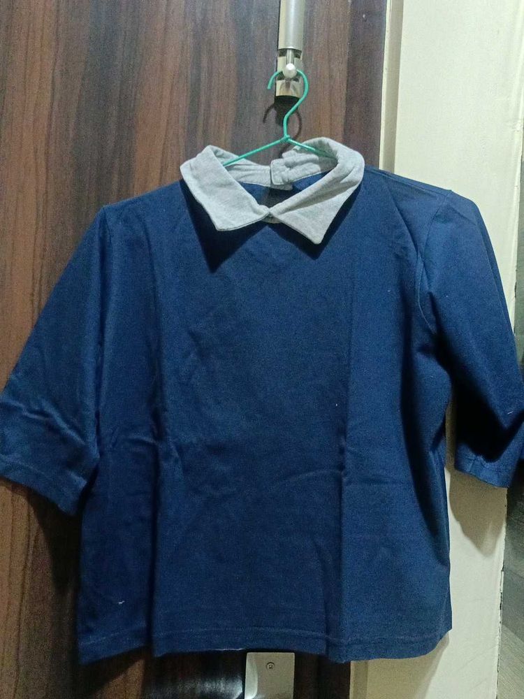 Blue Collared Casual Top
