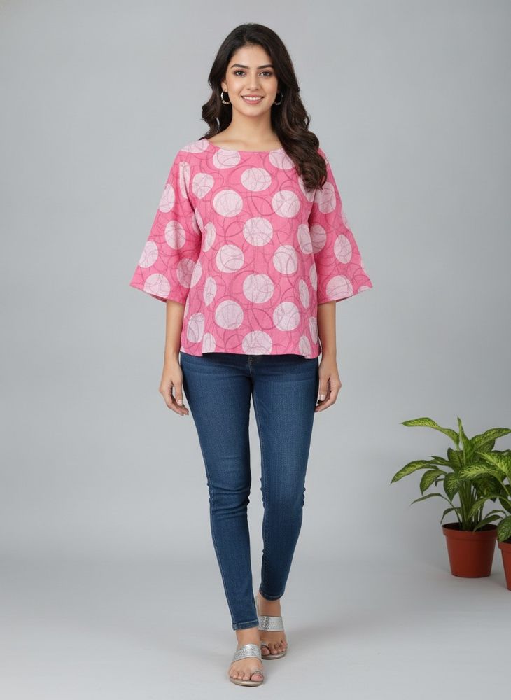 Linen Pink Polka Dot Blouse