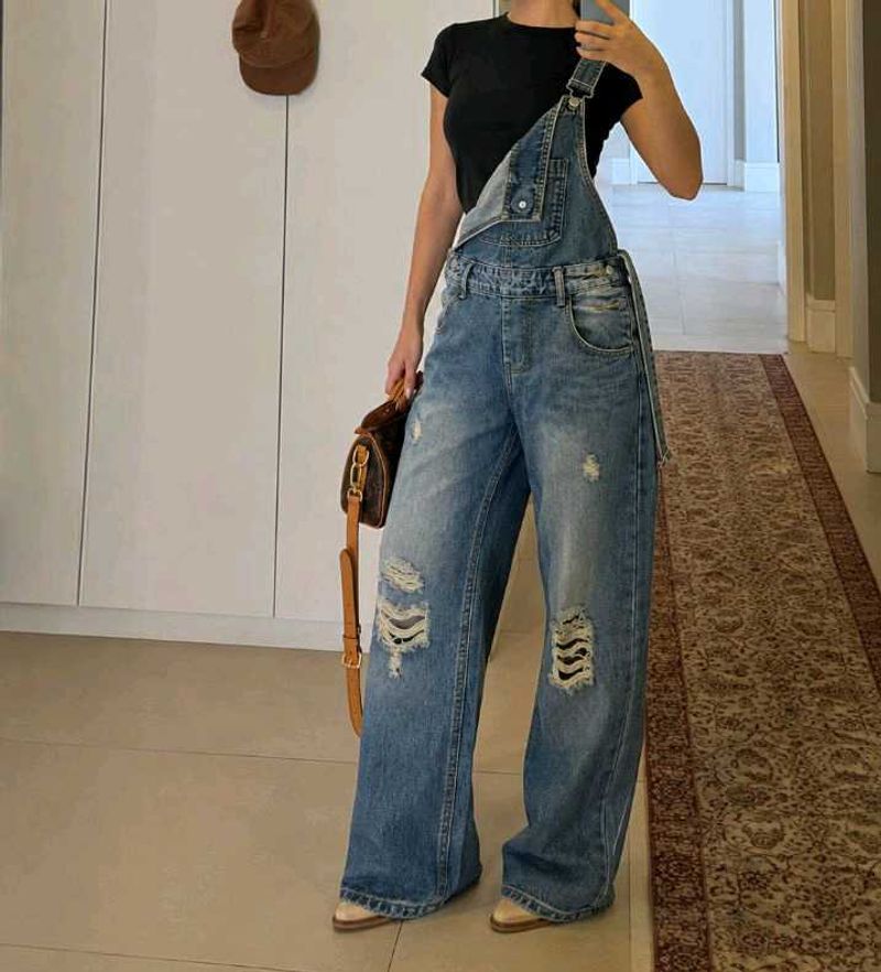 SHE.IN Wide Leg Denim Overalls