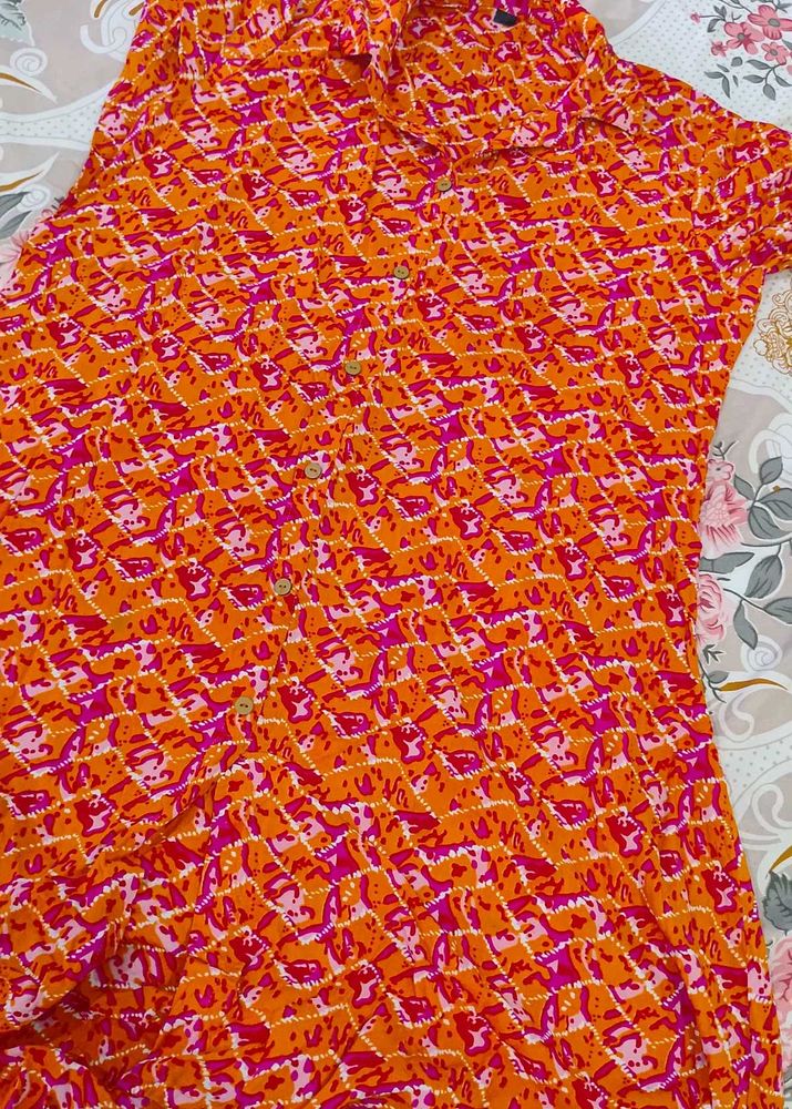 Vibrant Orange &amp; Pink Printed Kurta